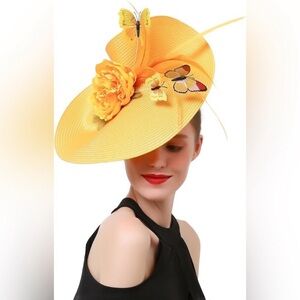 🌹Kentucky Derby, Tea Parties Yellow Floral and Butterfly Fascinator Women's Hat